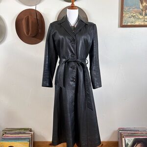 Vintage Elegant Black Leather Women's Coat